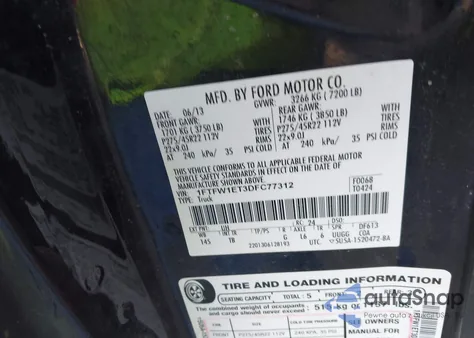 2013 Ford F-150 Limited z USA, uszkodzony, nr VIN 1FTFW1ET3DFC77312